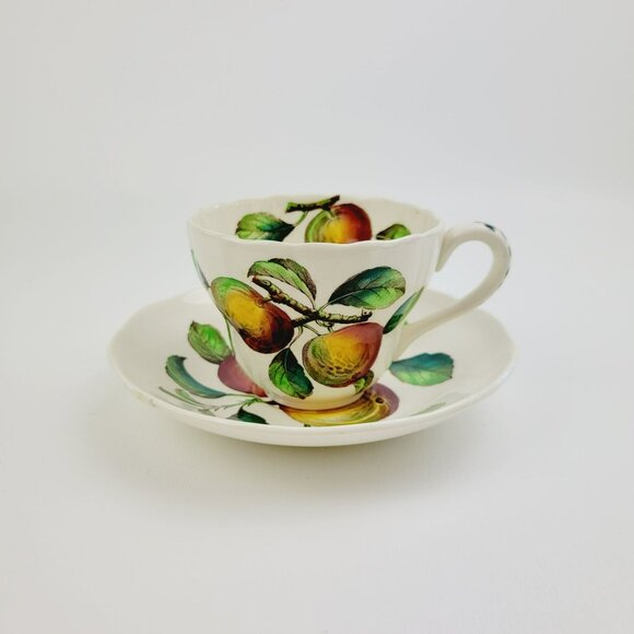 Vintage Spode Apple Teacup & Saucer Red & Green Fruit c1960s England Fall Decor - Picture 13 of 13